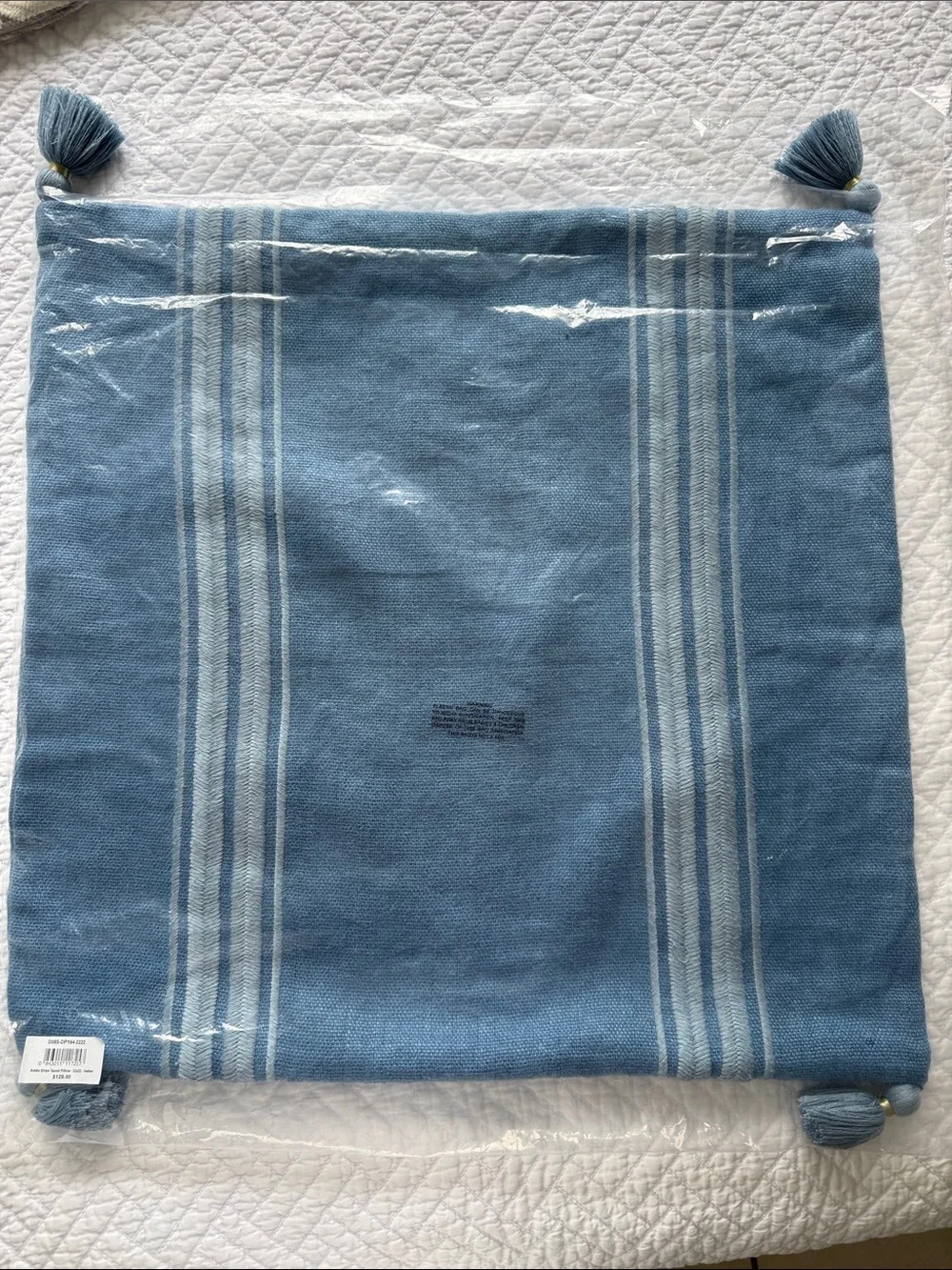 Serena & Lily Addie Harbor Blue Stripe Tassel Accent Pillow 22 x 22